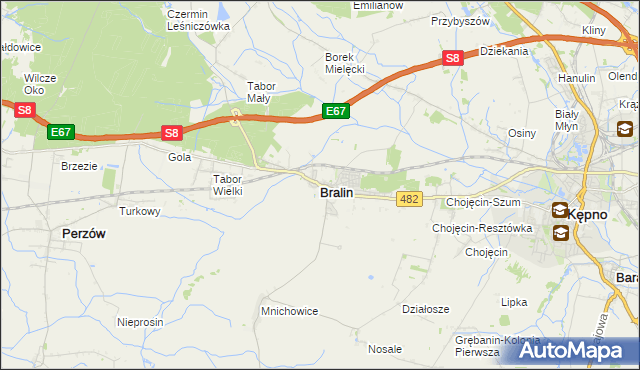 mapa Bralin powiat kępiński, Bralin powiat kępiński na mapie Targeo