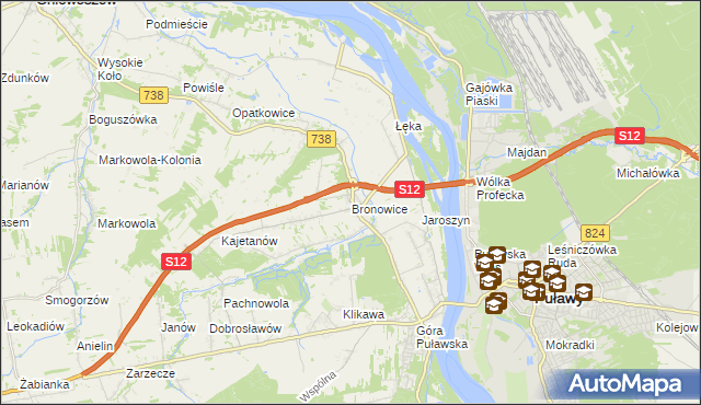 mapa Bronowice gmina Puławy, Bronowice gmina Puławy na mapie Targeo