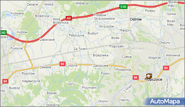 mapa Brzezówka gmina Ropczyce, Brzezówka gmina Ropczyce na mapie Targeo