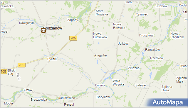 mapa Brzozów gmina Skierniewice, Brzozów gmina Skierniewice na mapie Targeo