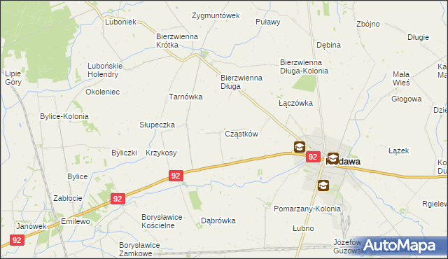 mapa Cząstków gmina Kłodawa, Cząstków gmina Kłodawa na mapie Targeo