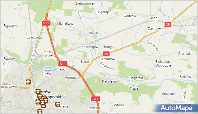 mapa Czekanów gmina Ostrów Wielkopolski, Czekanów gmina Ostrów Wielkopolski na mapie Targeo