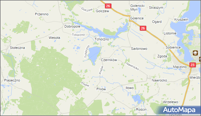 mapa Czerników gmina Myślibórz, Czerników gmina Myślibórz na mapie Targeo