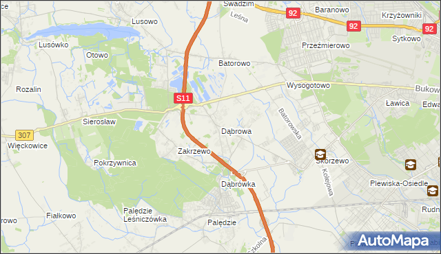 mapa Dąbrowa gmina Dopiewo, Dąbrowa gmina Dopiewo na mapie Targeo