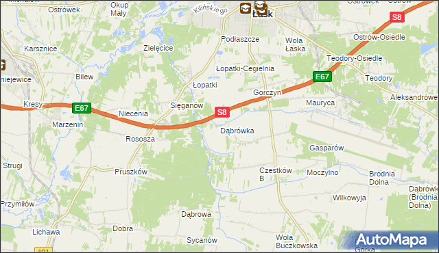 mapa Dąbrówka gmina Buczek, Dąbrówka gmina Buczek na mapie Targeo