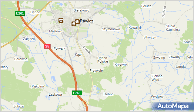 mapa Dębno Polskie, Dębno Polskie na mapie Targeo