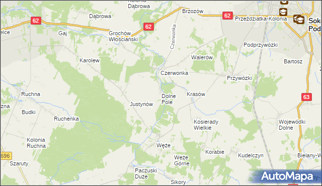 mapa Dolne Pole gmina Sokołów Podlaski, Dolne Pole gmina Sokołów Podlaski na mapie Targeo