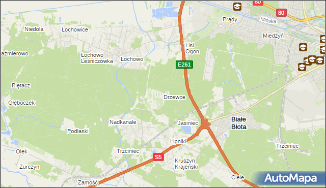 mapa Drzewce gmina Białe Błota, Drzewce gmina Białe Błota na mapie Targeo