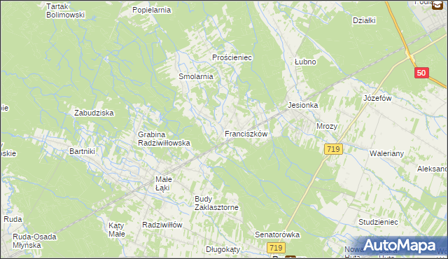 mapa Franciszków gmina Wiskitki, Franciszków gmina Wiskitki na mapie Targeo