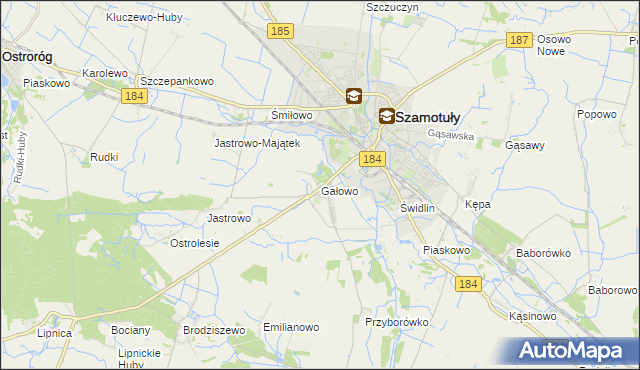 mapa Gałowo gmina Szamotuły, Gałowo gmina Szamotuły na mapie Targeo