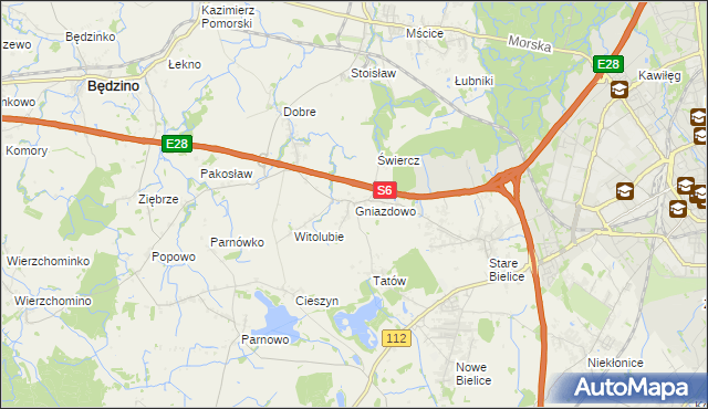 mapa Gniazdowo gmina Biesiekierz, Gniazdowo gmina Biesiekierz na mapie Targeo