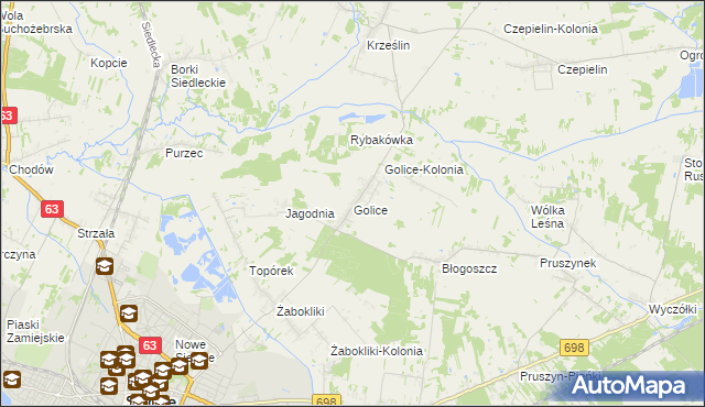 mapa Golice gmina Siedlce, Golice gmina Siedlce na mapie Targeo