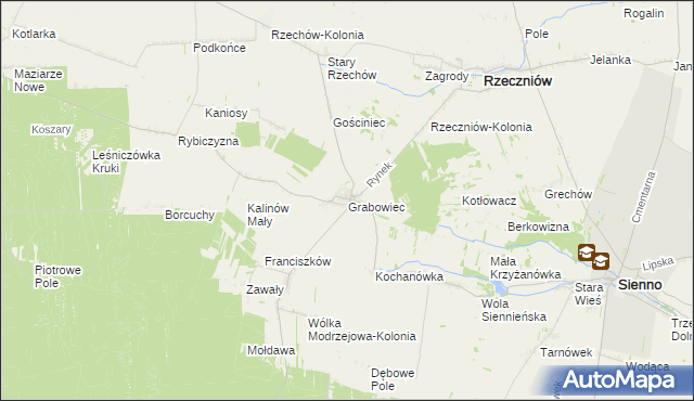 mapa Grabowiec gmina Rzeczniów, Grabowiec gmina Rzeczniów na mapie Targeo