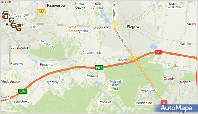 mapa Guzew gmina Rzgów, Guzew gmina Rzgów na mapie Targeo