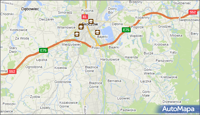 mapa Harbutowice gmina Skoczów, Harbutowice gmina Skoczów na mapie Targeo