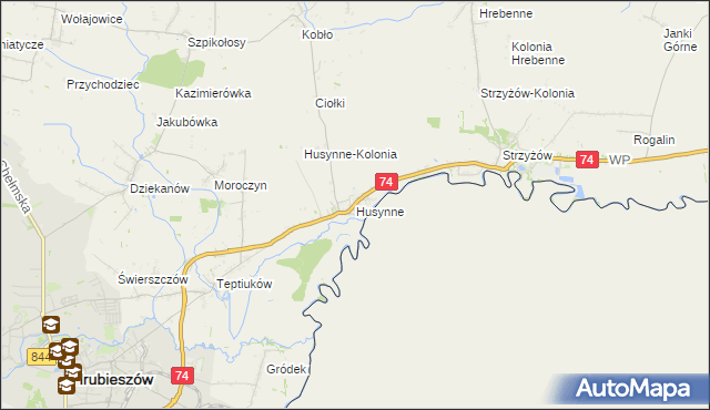 mapa Husynne gmina Hrubieszów, Husynne gmina Hrubieszów na mapie Targeo