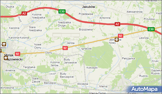 mapa Ignaców gmina Mińsk Mazowiecki, Ignaców gmina Mińsk Mazowiecki na mapie Targeo