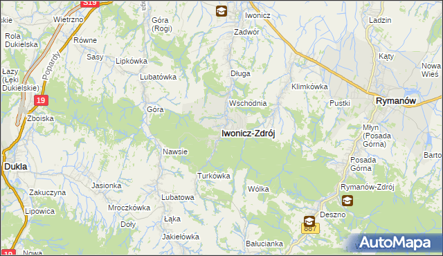 mapa Iwonicz-Zdrój, Iwonicz-Zdrój na mapie Targeo