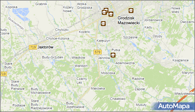 mapa Janinów gmina Grodzisk Mazowiecki, Janinów gmina Grodzisk Mazowiecki na mapie Targeo