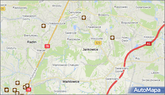 mapa Jankowice gmina Świerklany, Jankowice gmina Świerklany na mapie Targeo