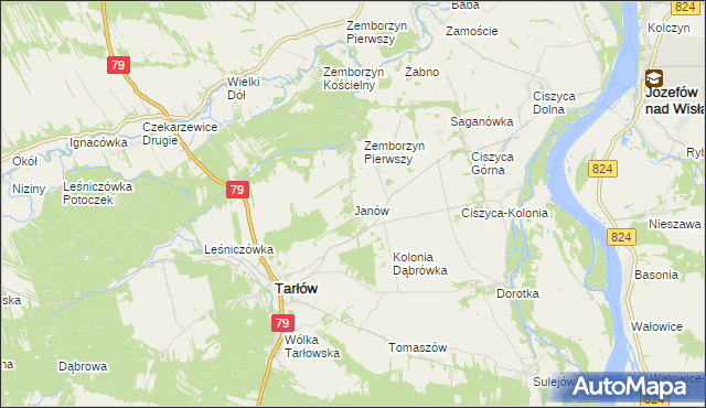 mapa Janów gmina Tarłów, Janów gmina Tarłów na mapie Targeo