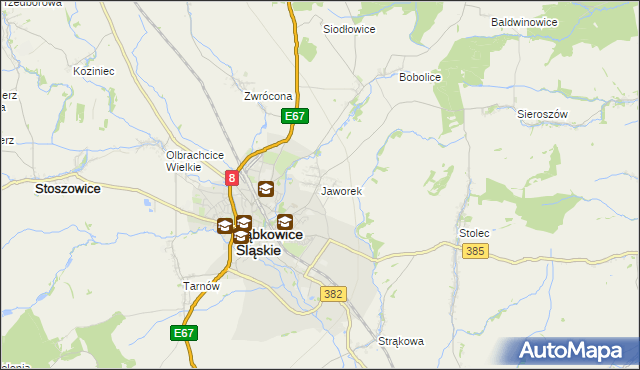 mapa Jaworek gmina Ząbkowice Śląskie, Jaworek gmina Ząbkowice Śląskie na mapie Targeo