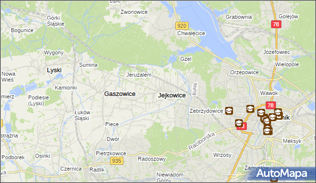 mapa Jejkowice, Jejkowice na mapie Targeo