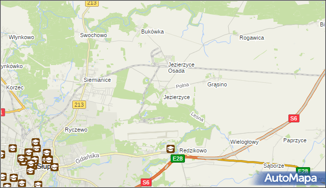 mapa Jezierzyce gmina Słupsk, Jezierzyce gmina Słupsk na mapie Targeo