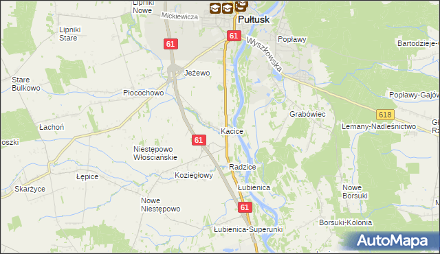 mapa Kacice gmina Pułtusk, Kacice gmina Pułtusk na mapie Targeo