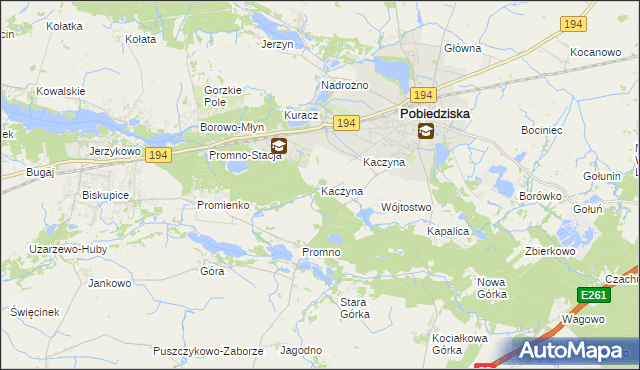 mapa Kaczyna gmina Pobiedziska, Kaczyna gmina Pobiedziska na mapie Targeo