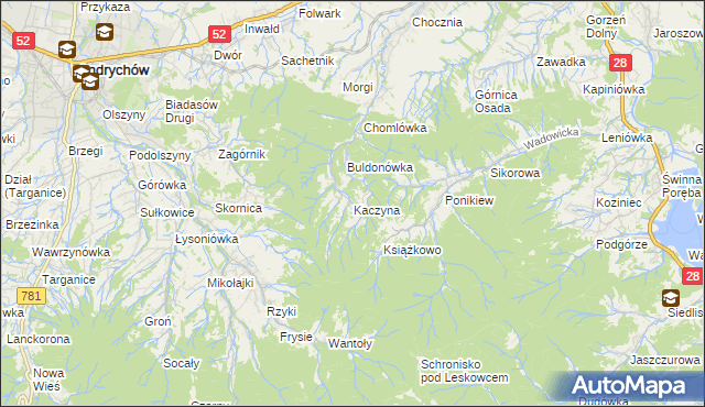 mapa Kaczyna gmina Wadowice, Kaczyna gmina Wadowice na mapie Targeo