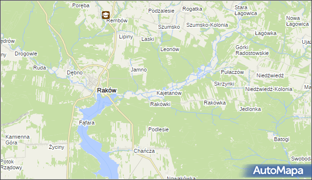 mapa Kajetanów gmina Raków, Kajetanów gmina Raków na mapie Targeo