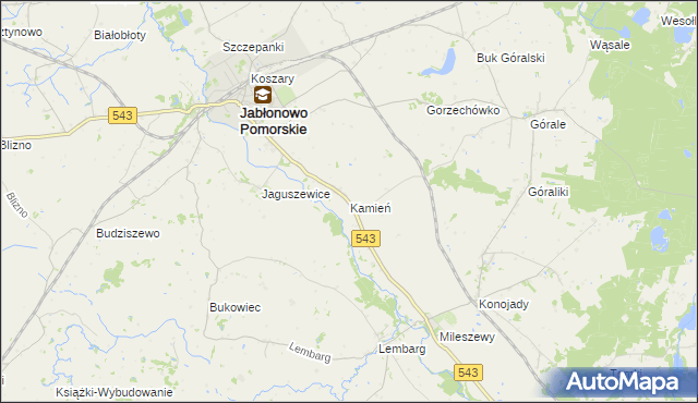 mapa Kamień gmina Jabłonowo Pomorskie, Kamień gmina Jabłonowo Pomorskie na mapie Targeo