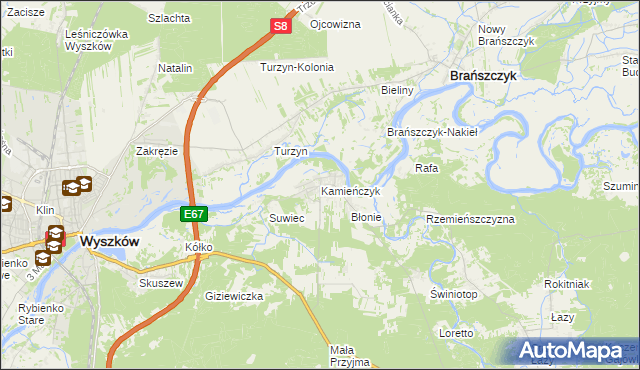 mapa Kamieńczyk gmina Wyszków, Kamieńczyk gmina Wyszków na mapie Targeo