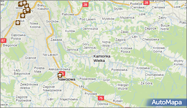 mapa Kamionka Wielka, Kamionka Wielka na mapie Targeo