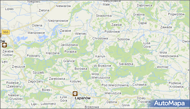 mapa Kamyk gmina Łapanów, Kamyk gmina Łapanów na mapie Targeo