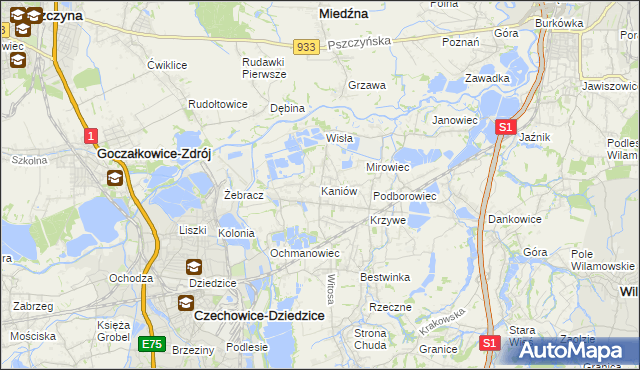 mapa Kaniów gmina Bestwina, Kaniów gmina Bestwina na mapie Targeo