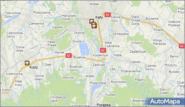 mapa Kobiernice, Kobiernice na mapie Targeo