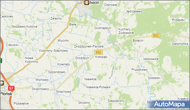 mapa Kołoząb gmina Sochocin, Kołoząb gmina Sochocin na mapie Targeo