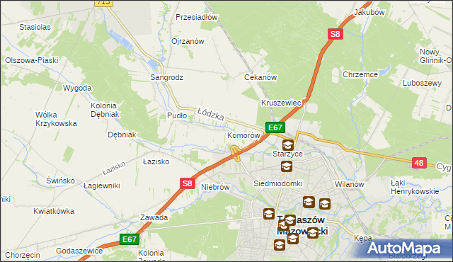 mapa Komorów gmina Tomaszów Mazowiecki, Komorów gmina Tomaszów Mazowiecki na mapie Targeo