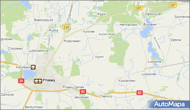 mapa Konin gmina Pniewy, Konin gmina Pniewy na mapie Targeo