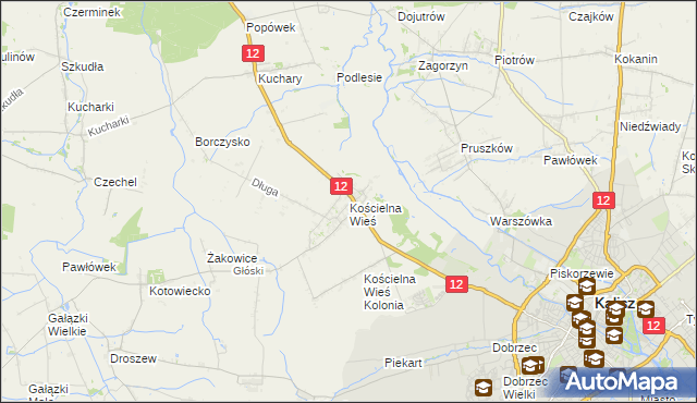 mapa Kościelna Wieś gmina Gołuchów, Kościelna Wieś gmina Gołuchów na mapie Targeo