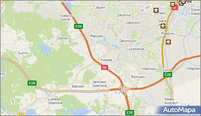 mapa Kowale gmina Kolbudy, Kowale gmina Kolbudy na mapie Targeo