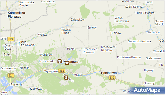 mapa Kraczewice Prywatne, Kraczewice Prywatne na mapie Targeo