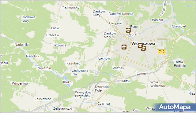 mapa Łachów gmina Włoszczowa, Łachów gmina Włoszczowa na mapie Targeo