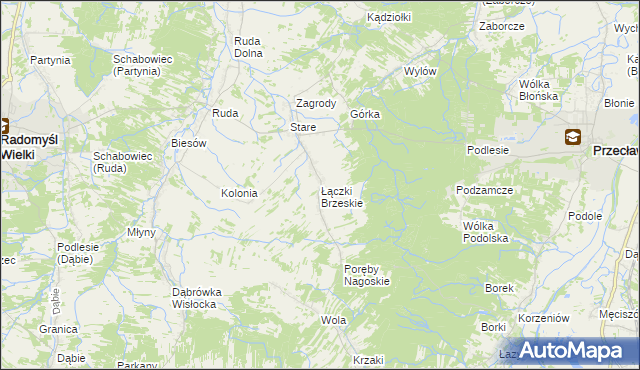 mapa Łączki Brzeskie, Łączki Brzeskie na mapie Targeo