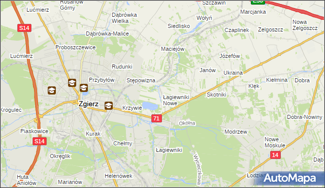 mapa Łagiewniki Nowe, Łagiewniki Nowe na mapie Targeo