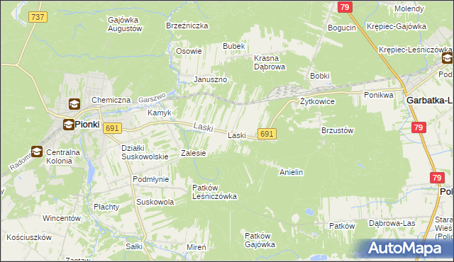 mapa Laski gmina Pionki, Laski gmina Pionki na mapie Targeo