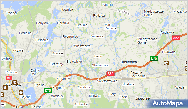 mapa Łazy gmina Jasienica, Łazy gmina Jasienica na mapie Targeo