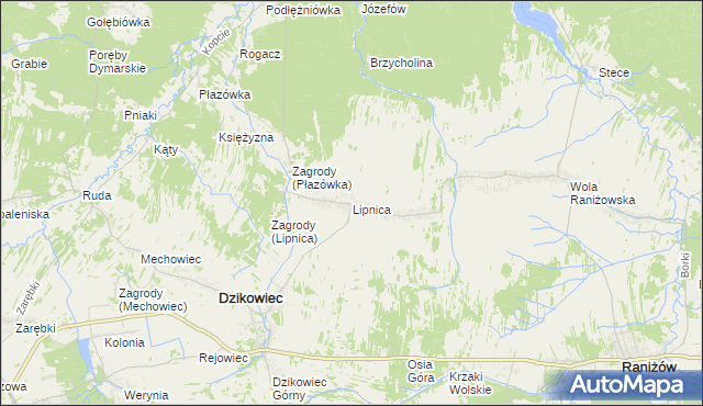 mapa Lipnica gmina Dzikowiec, Lipnica gmina Dzikowiec na mapie Targeo